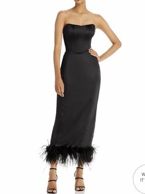 AQUA x Maeve‎ Reilly Women’s Size Small Black Bustier Feather Trim Dress Formal